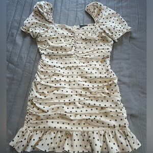 In The Style x Shaughna Sweetheart Puff Sleeve Tiered Mini Dress in Cream